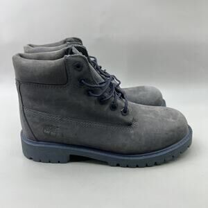 Timberland 6-Inch Premium Waterproof Boots Kids Size 3 Blue Gray Suede Mid Shoes